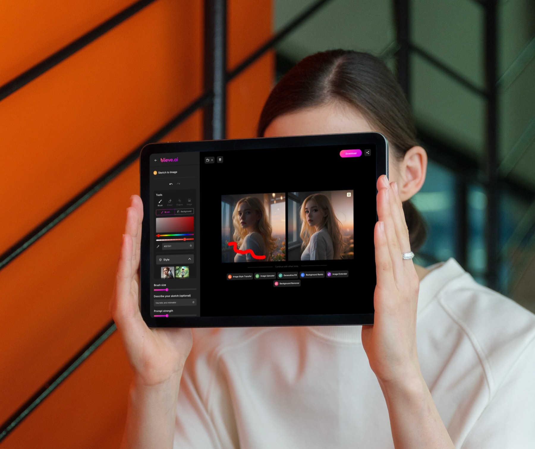 Blieve.ai tablet, sketch to image