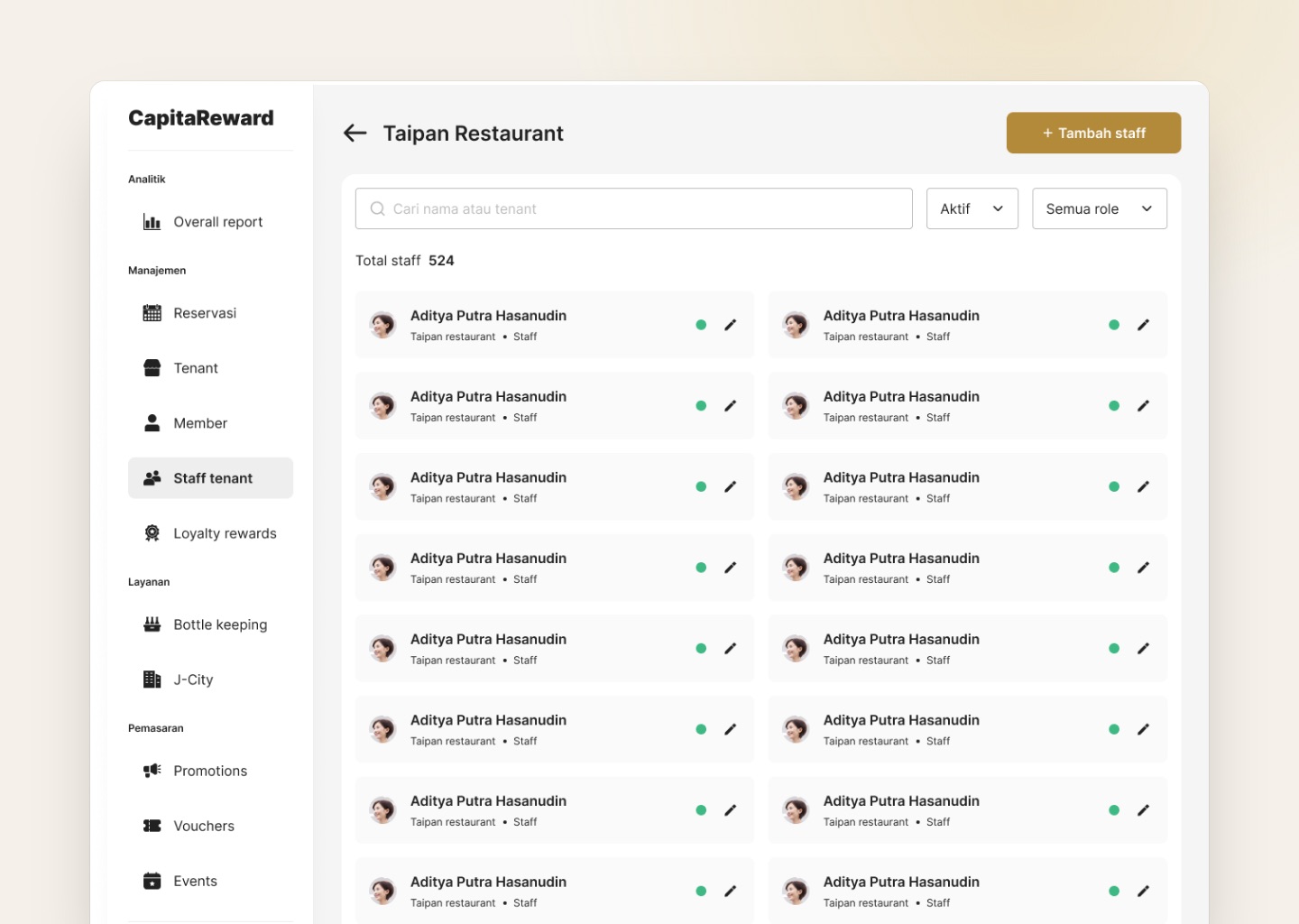 Staff accounts per venue