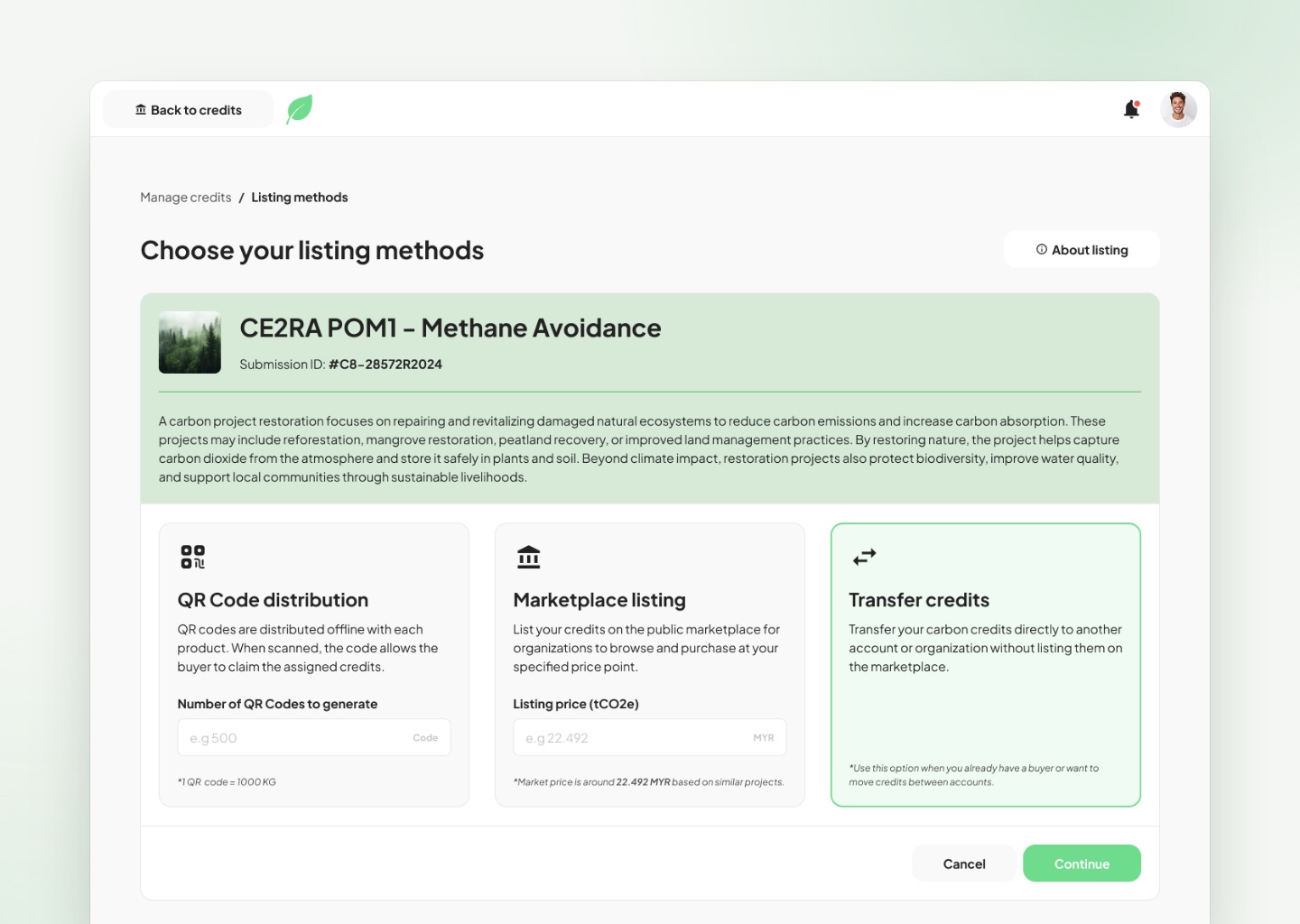 Choose your listing method: QR codes, marketplace listing or transfer