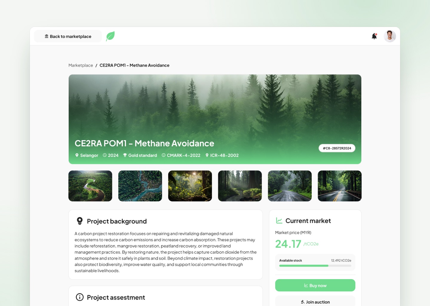 Project page with photos and project details