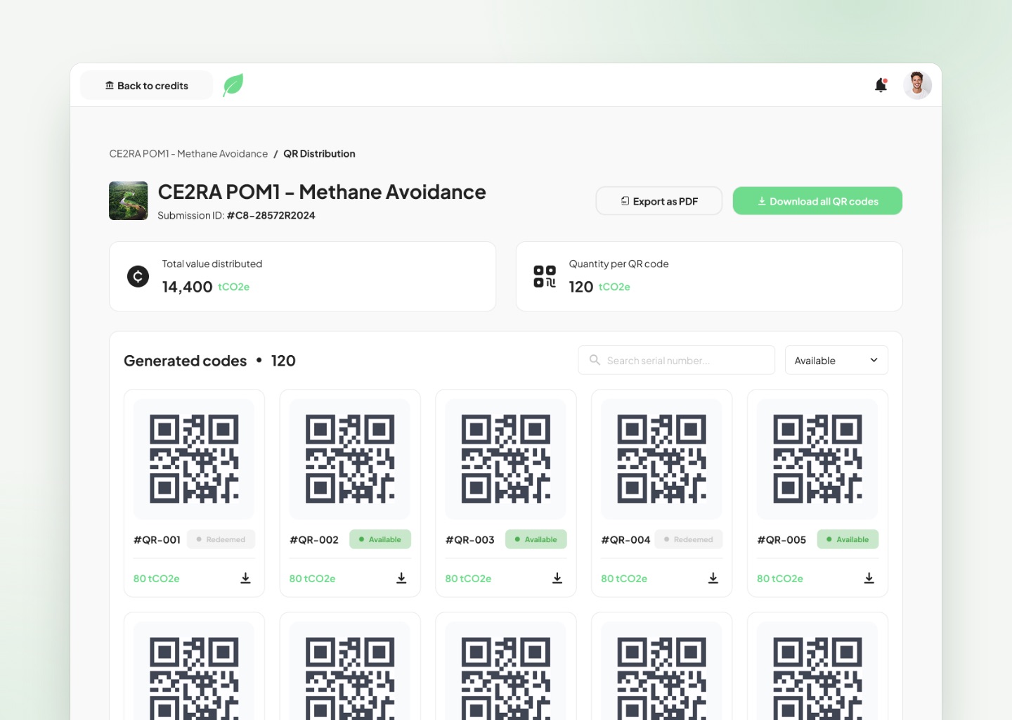 QR distribution: generated codes ready to download