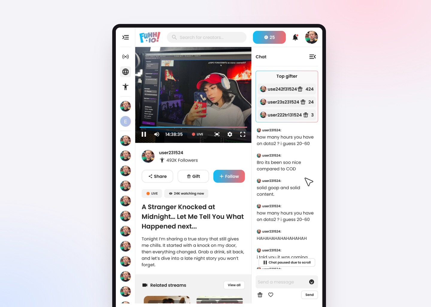 Pausing chat while scrolling on tablet
