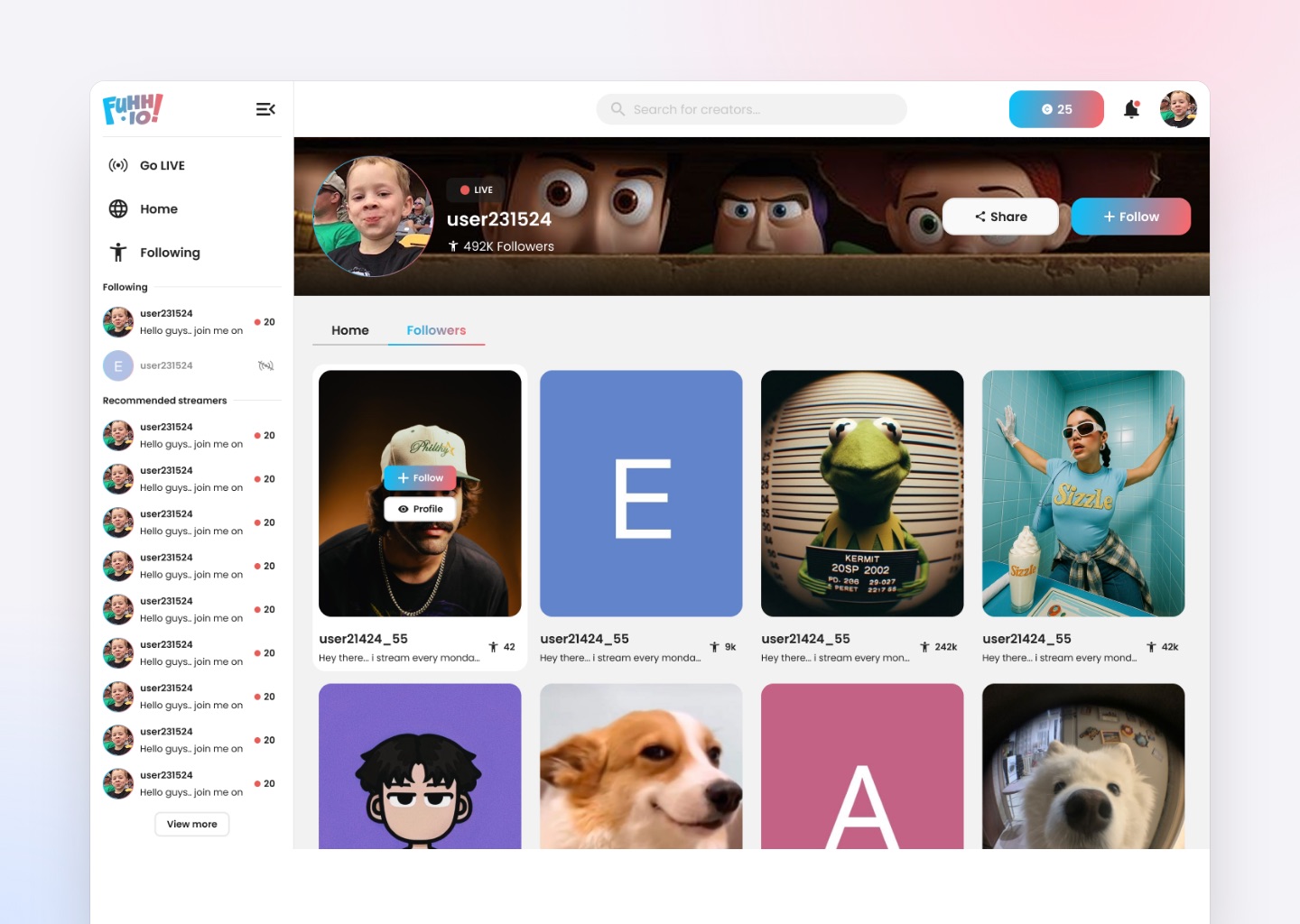Creator profile and followers