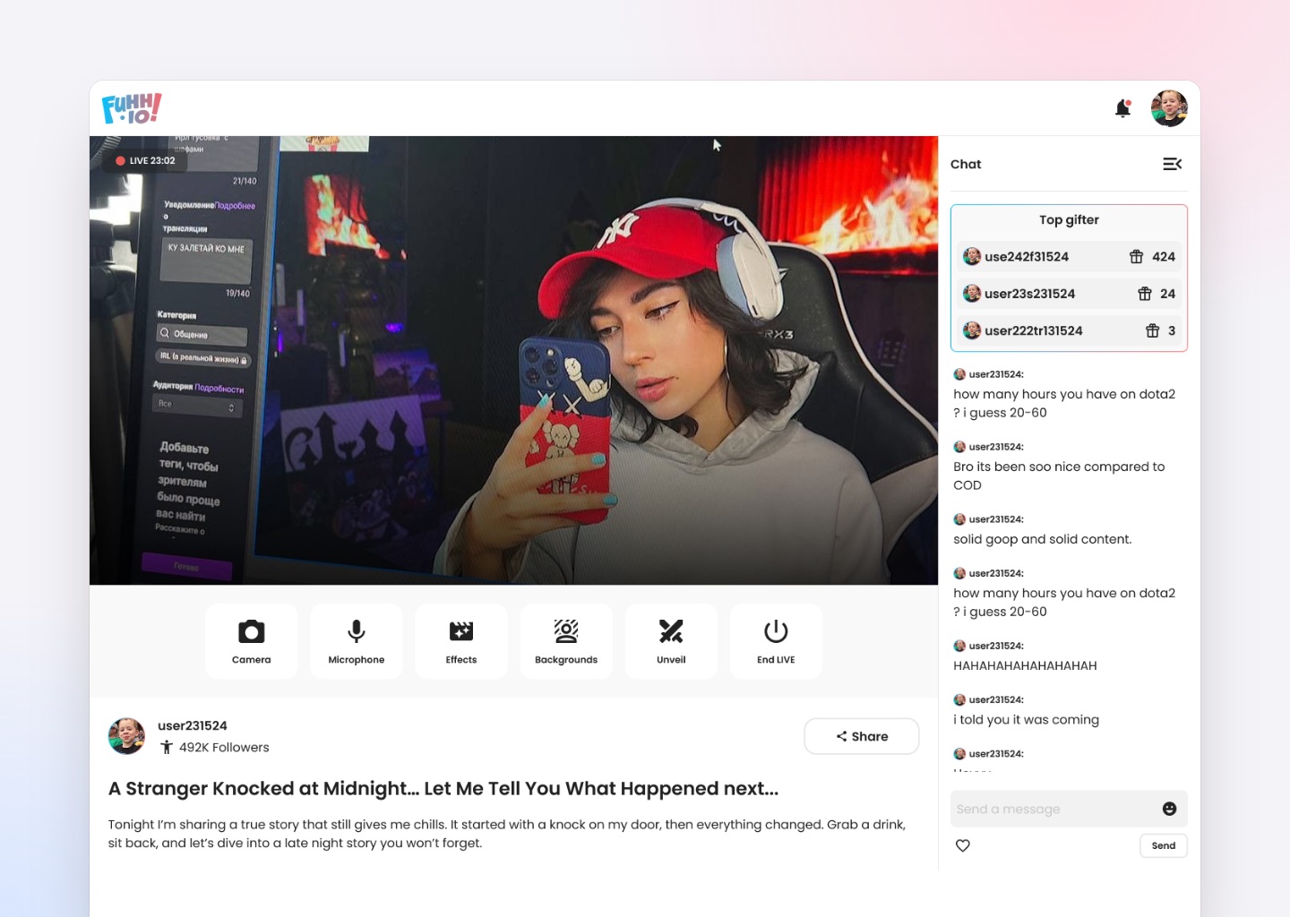 Stream with an active chat