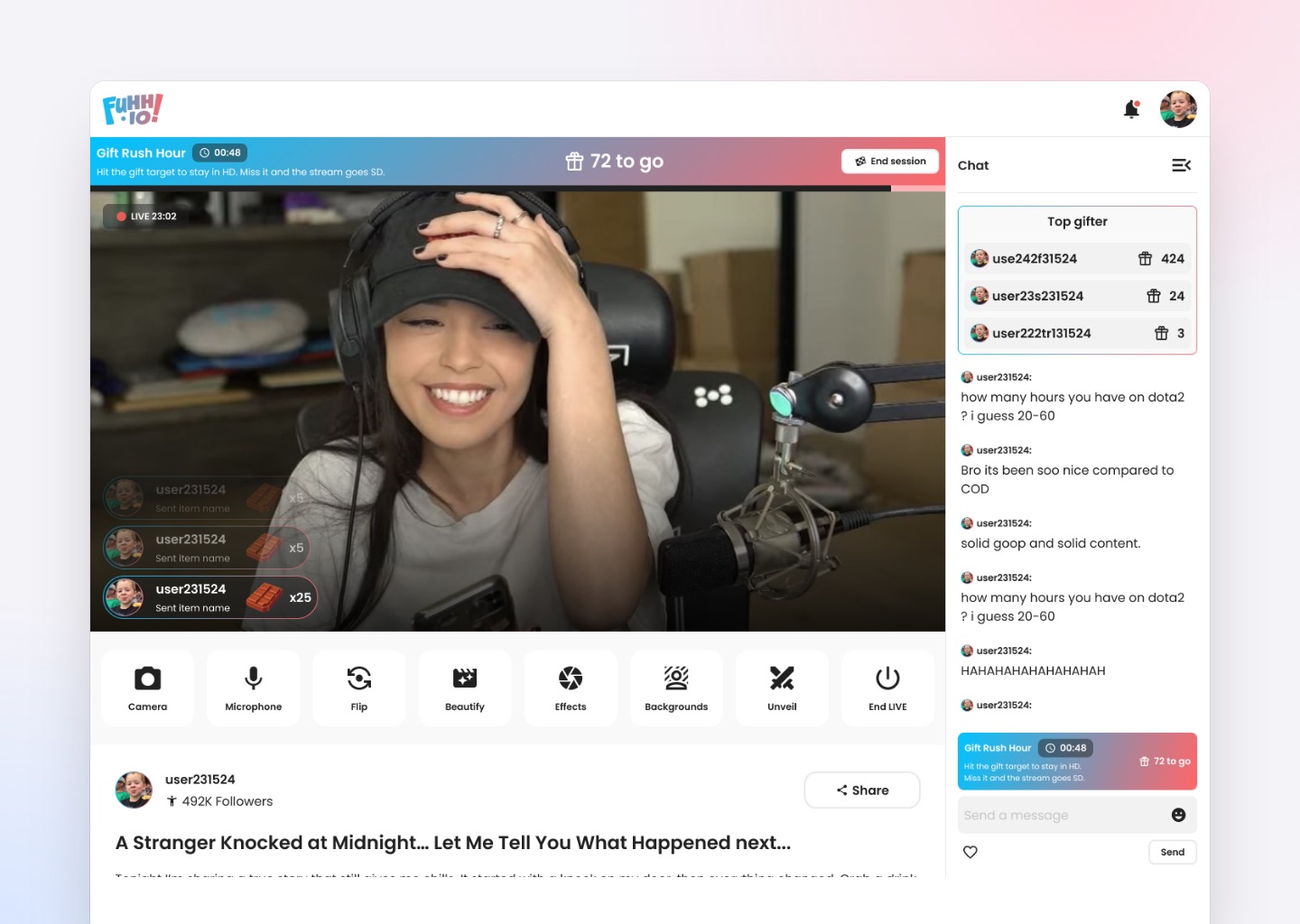 A live challenge in progress on stream