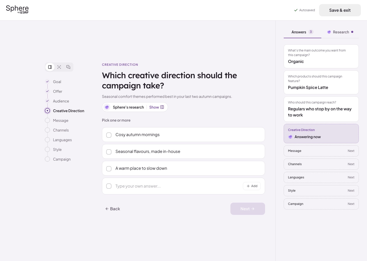 Interview in Split layout, with answers in a side panel