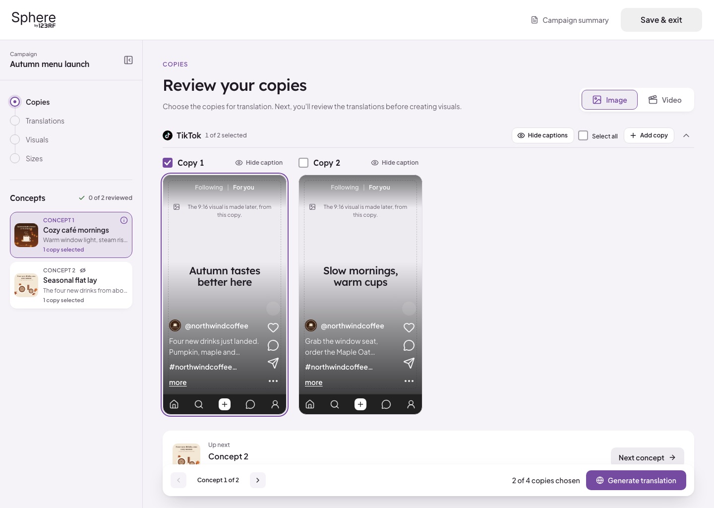 TikTok copies previewed as TikTok cards