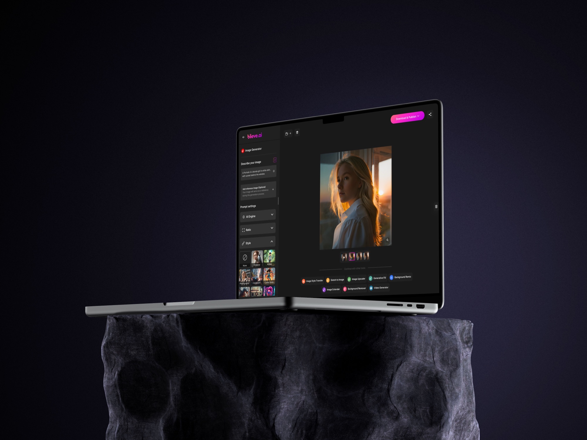 Blieve.ai laptop — image generator