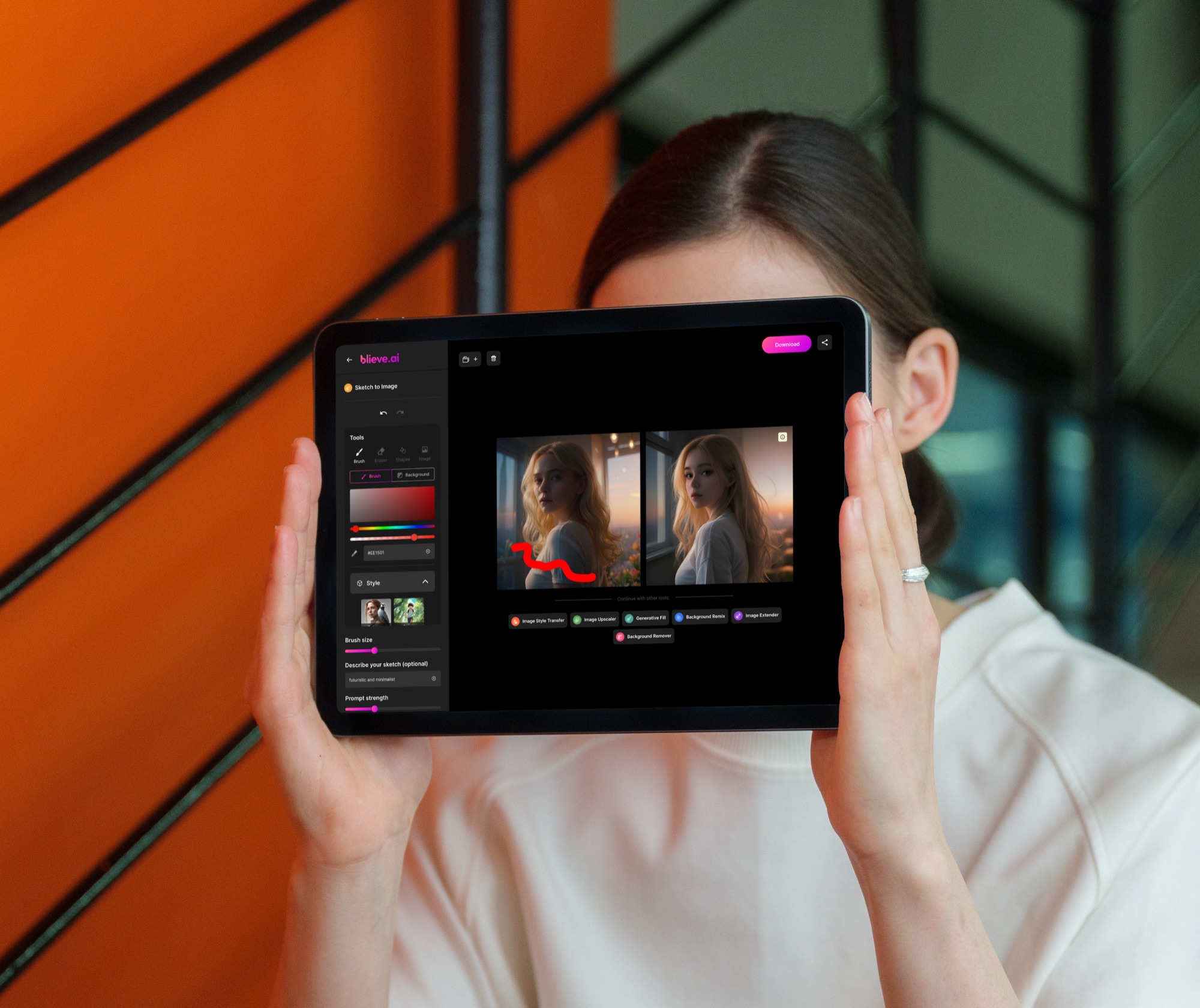 Blieve.ai tablet — sketch to image