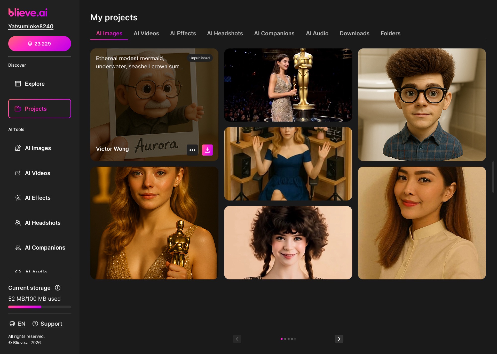 Blieve.ai projects view