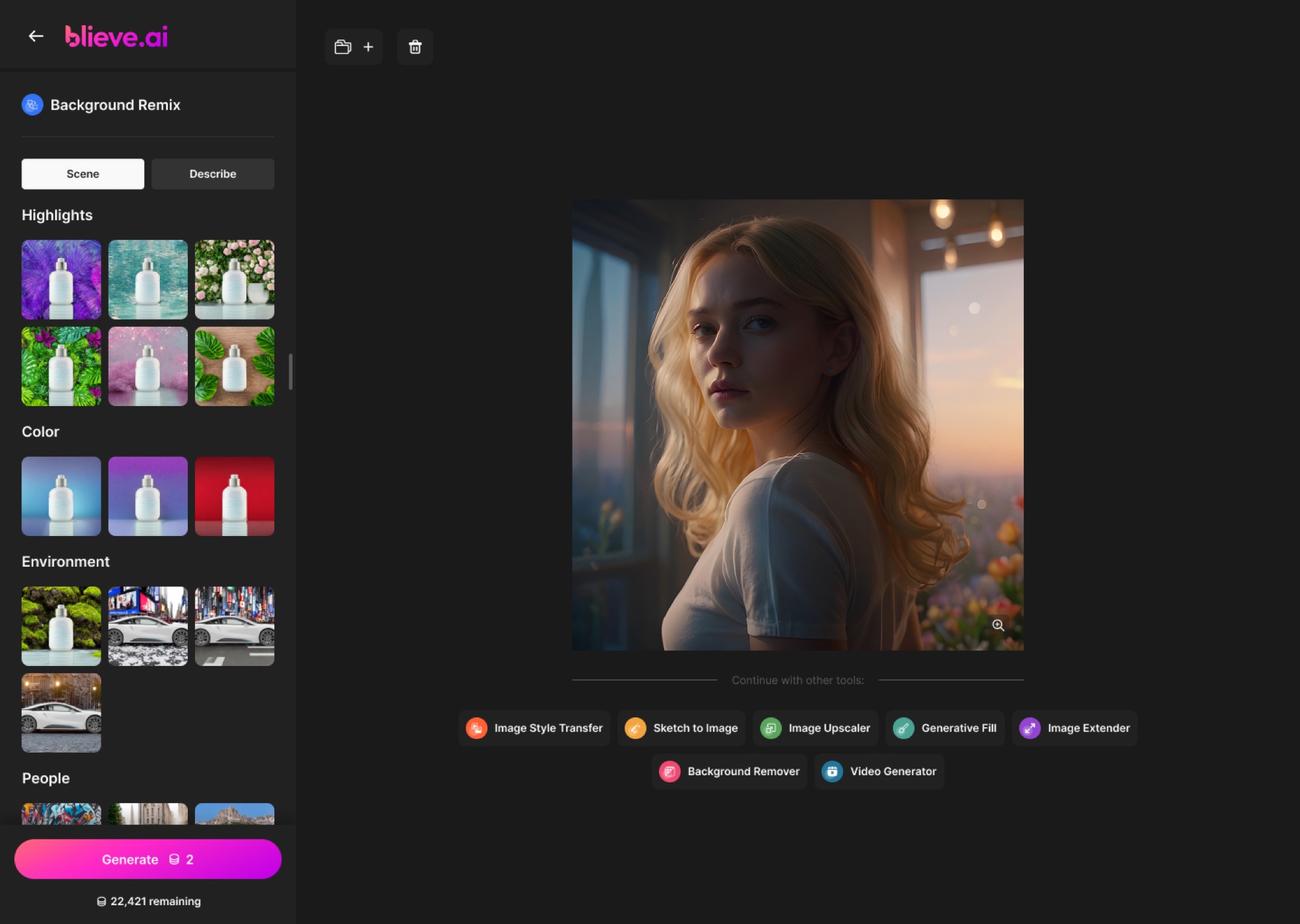 Blieve.ai background remix workflow